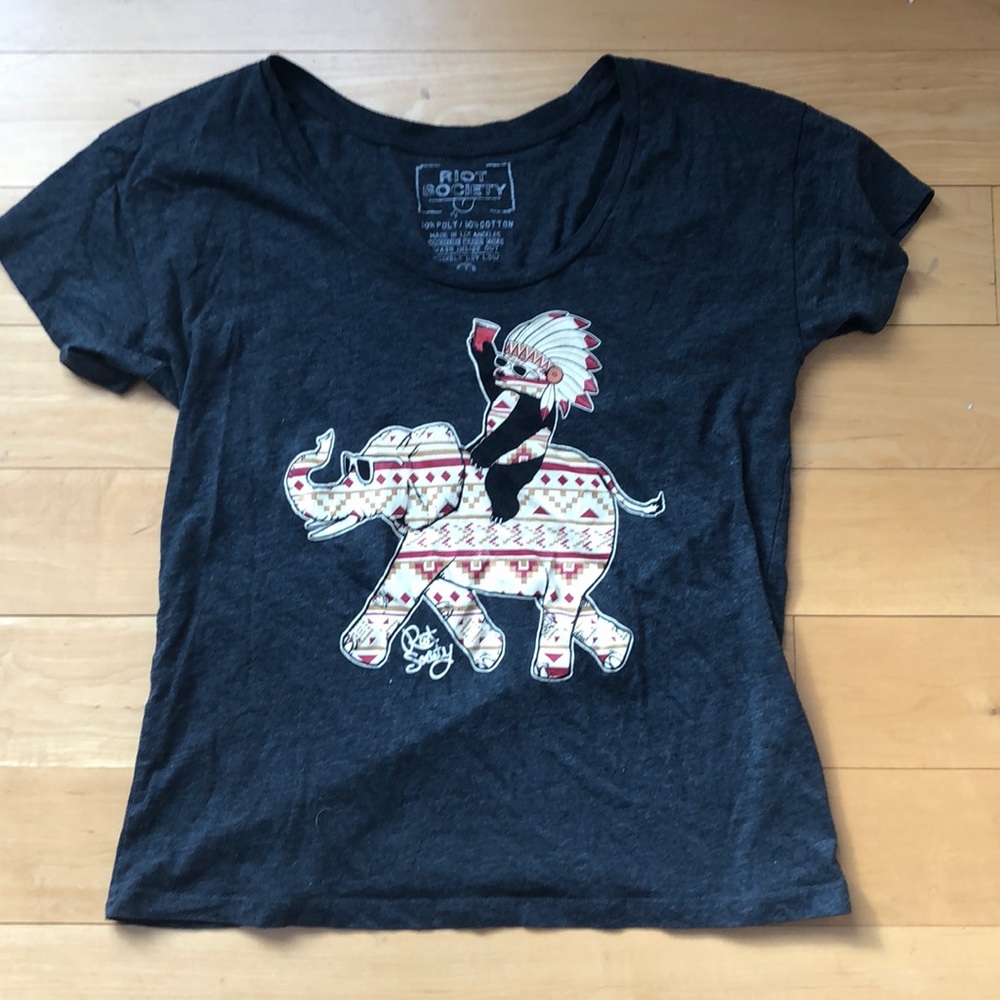Dark grey tribal panda and elephant t shirt